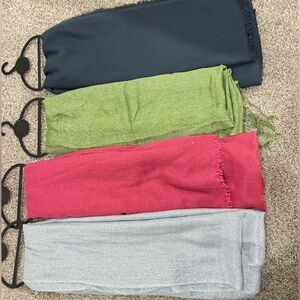 Set of 4 Fashion Scarves - Matte Dark Gray, Sparkly Green, Pink, Sparkly Silver